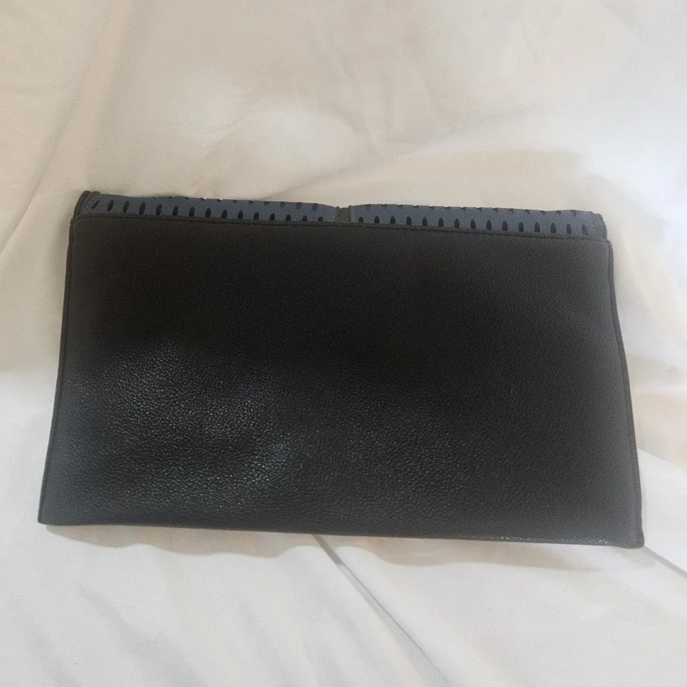 Blue Black Perforated FAUX leather Envelope Clutch